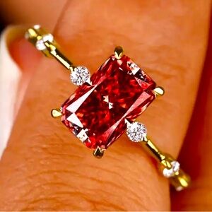 Trendy Red Gemstone Ring, Princess Cut 4-Prong Setting Sz 9, 10 or 11 NWT